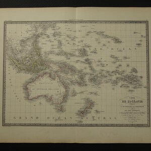Mapa antigo da OCEANIA GRANDE impressão de mais de 170 anos da Polinésia Austrália Indonésia mapas vintage datados pôster continente Oceania 20x27" grande