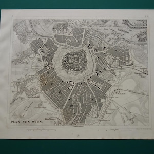 VIENNA antique map of Vienna Austria Original 175+ years old German city plan 1849 vintage maps Wien