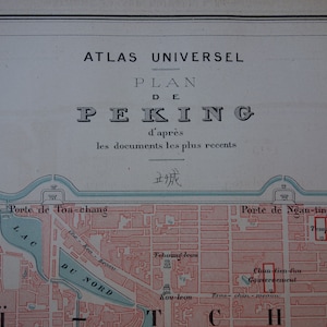 Mapa antiguo de Pekín: gran plano de la ciudad antigua de Pekín de 1877: impresión de la Ciudad Prohibida, póster vintage original de Pekín, mapas franceses grandes