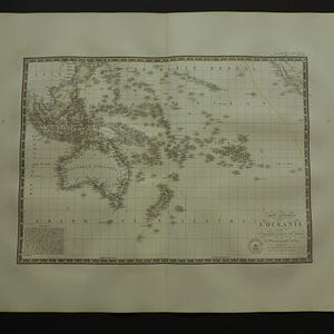 Mapa antiguo de OCEANÍA, impresión GRANDE de más de 190 años de antigüedad de Polinesia, Australia, Indonesia, mapas antiguos fechados, póster del continente Oceanía, tamaño grande de 21 x 26 pulgadas