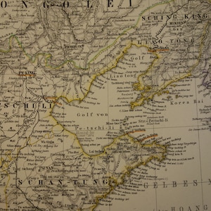 CINA e COREA Vecchia mappa Grande stampa/manifesto antico del 1879 di Seul Asia orientale Canton Hong Kong Shanghai Pechino mappe vintage - 37x46c 14x18 grande