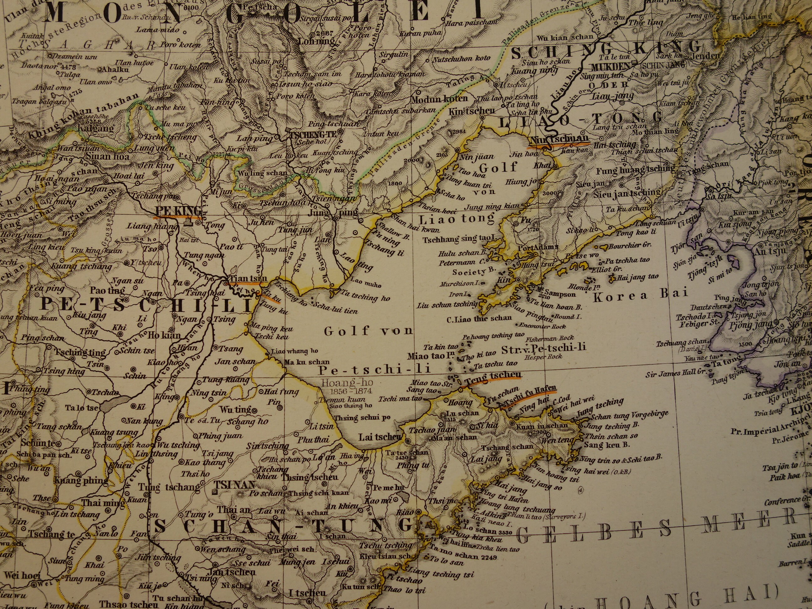 CHINA and KOREA Old Map Large 1879 antique print/poster of Seoul East Asia Canton Hong Kong Shanghai Beijing vintage maps - 37x46c 14x18 big
