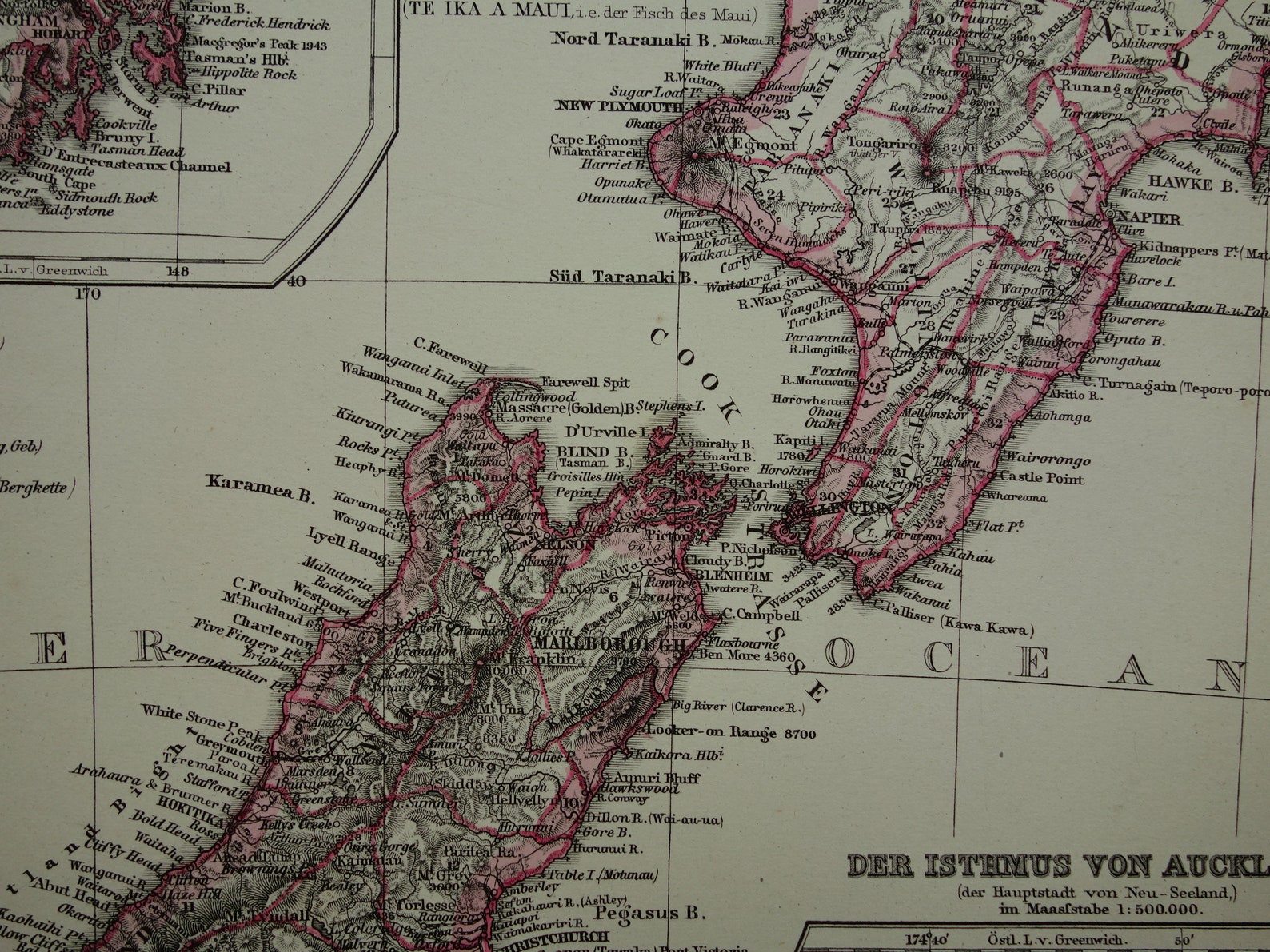 New Zealand map LARGE 1884 original old antique poster print Etsy
