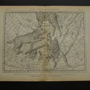 Alte Sternkarte, Vintage Astrologie Karte Lynx Auriga Giraffe Perseus Gemini Sternzeichen Hemisphäre Konstellation Sterne Tierkreis Astronomie Druck