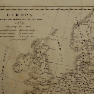 EUROPA in 1789 antike Karte Originaler 175+ Jahre alter deutscher Druck von Europäischer Kontinent zu Beginn Französischer Revolution 1849 Vintage Karten Europa