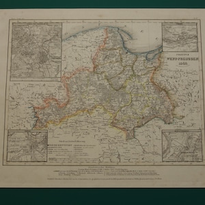POLEN alte Landkarte von Polen 1849 original antiker Druck Gdańsk Danzig Toruń Thorn vintage Landkarten Elbląg Elbing Kwidzyn Marienwerder Stadtplan