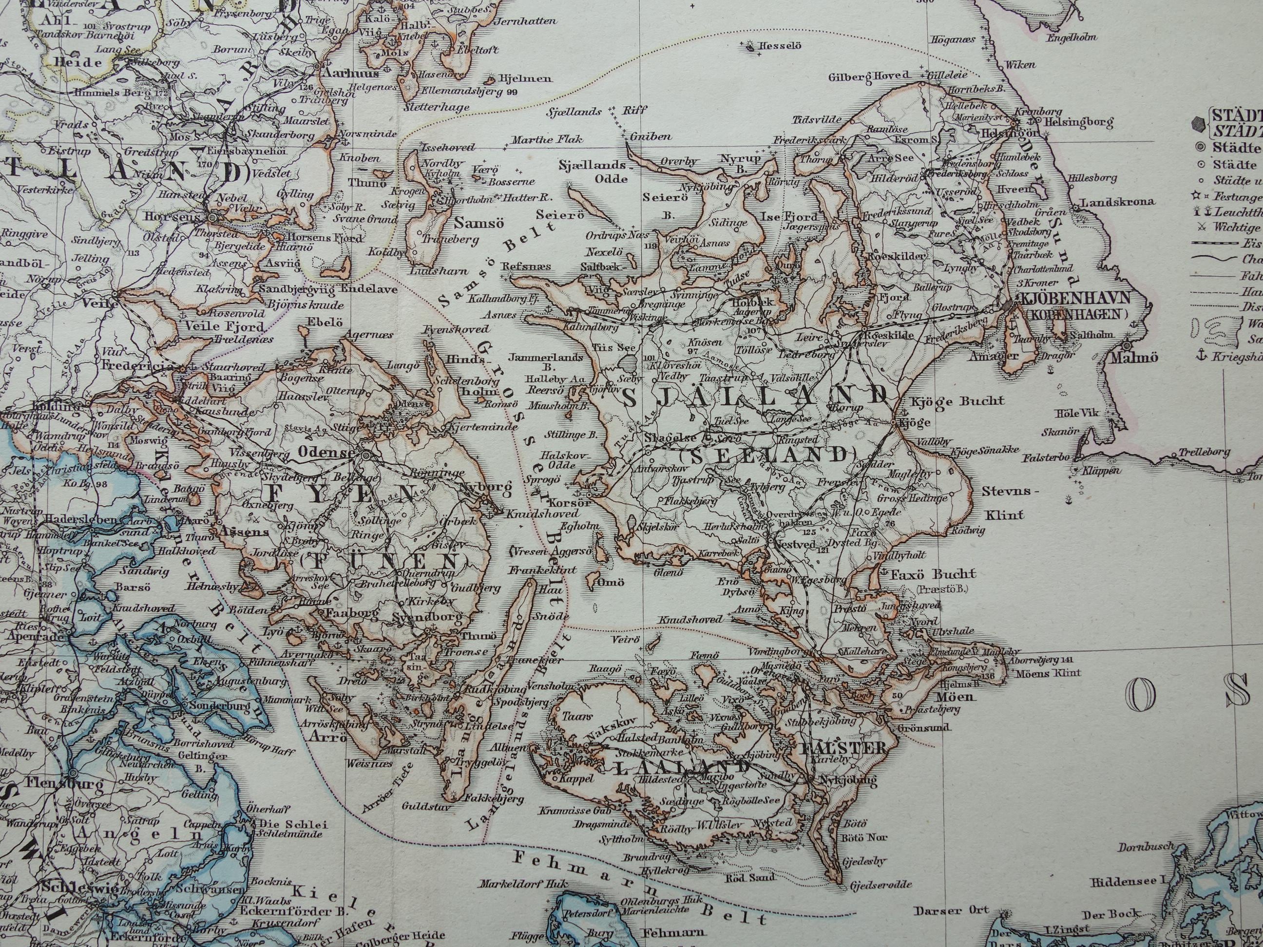 DENMARK Old Map of Denmark and Holstein 1880 Original Large Antique ...