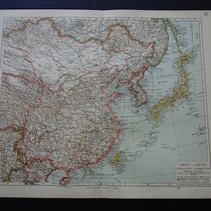 Carte ancienne de Chine, impression ancienne détaillée originale de 1905 de la Chine, de la Corée et du Japon - Petit poster de cartes vintage 10 x 12"