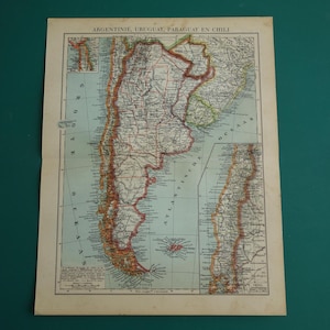 1936 SYDAMERIKA vintagekarta över Argentina Detaljerad holländsk gammal karta över Patagonien Chile Uruguay Buenos Aires Originala vintagekartor
