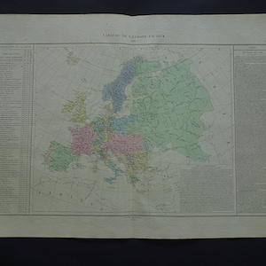 Oude kaart EUROPA in 1834 GROTE originele antieke printposter van grote vintage kaarten van het Europese continent Denaix gedateerd