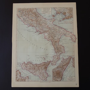 ITALIA antica mappa del Sud Italia 1913 originale antica stampa dettagliata - Napoli Taranto Bari mappe d'epoca 10x13"