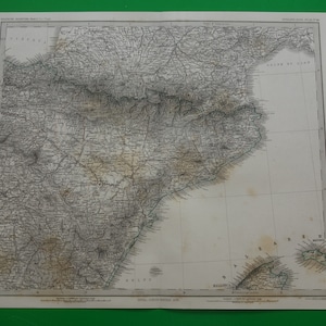 SPANIEN antike Landkarte von Aragon Katalonien 1876 großes original altes handkoloriertes Poster - Vintage Karten von Barcelona Zaragoza Gerona - 14x18"
