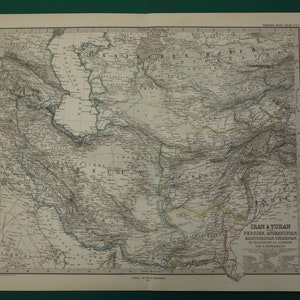 PERSIA mapa antiguo de Persia 1876 GRAN cartel original impreso antiguo sobre Irán Turan Afganistán mapas antiguos sobre Teherán Herat 15x19" grande
