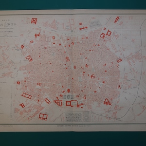 MADRID mapa antiguo de Madrid - gran plano original de la ciudad antigua de 1877 de Madrid España - cartel vintage Madrid de la ciudad antigua