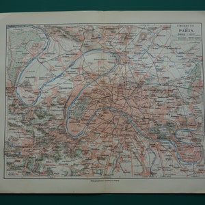PARIS old map of Paris Versailles 1913 detailed vintage print Paris area France - antique maps Vincennes St Denis Sevres Boulogne - 10x13"
