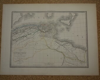 175+ years old North Africa history map original antique poster of Carthage Numidia - dated vintage maps Tunisia Maghreb Mauritania