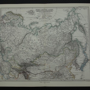 Old map of Russia 1878 original antique print of Russian Empire in Asia and Europa Detailed vintage maps 15x19&quot; big dated with year