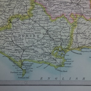 ENGELAND Vintage Landkarte von Oxford Gloucester Bedford 1890 originale alte antike englische Karten von Isle of Wight, Hampshire, Dorset