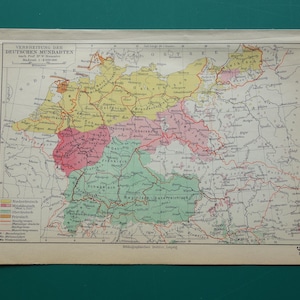 ドイツの古い言語学地図（ドイツ語方言） - 1928年オリジナルのドイツ帝国方言の小さなヴィンテージプリント - 言語地図