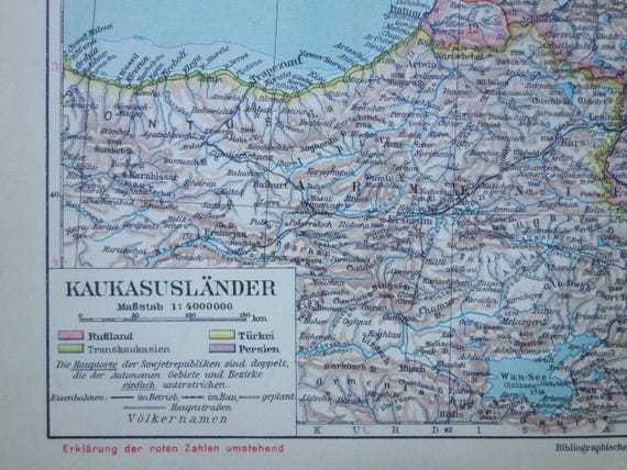 コーカサス地方の古い地図 1928年 オリジナルアンティーク地図