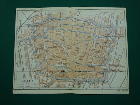 LEIDEN old map of Leiden 1910 original antique map about Leiden Zuid-Holland - oude kaart antieke plattegrond van Leiden city plan de ville
