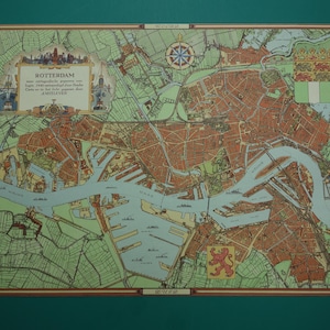 1947 alte Karte von Rotterdam Stadtplan Original vintage Maps Rotterdam
