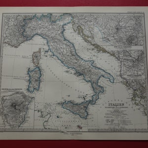 ITALIEN alte Landkarte von Italien - original 1876 antike handkolorierte Landkarte Italien - vintage Landkarten 15x19" mit Jahreszahl