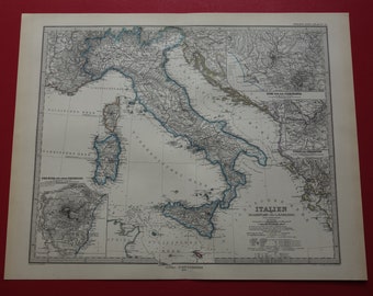 ITALIE vieille carte de l'Italie - carte originale de 1876 colorée à la main Italie - cartes vintages 40 x 50 cm grandes datées de l'année