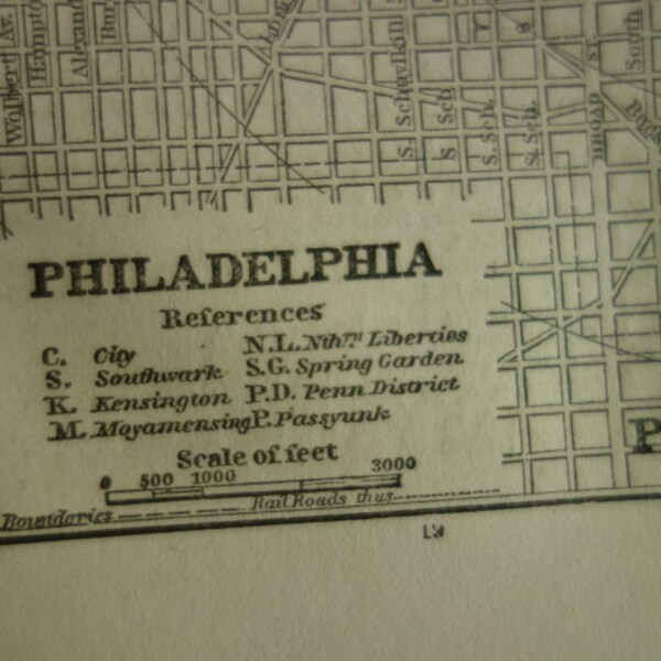 PHILADELPHIA antique map of Philadelphia - original 1854 old city plan Philadelpia - vintage maps b/w small - 6x9''