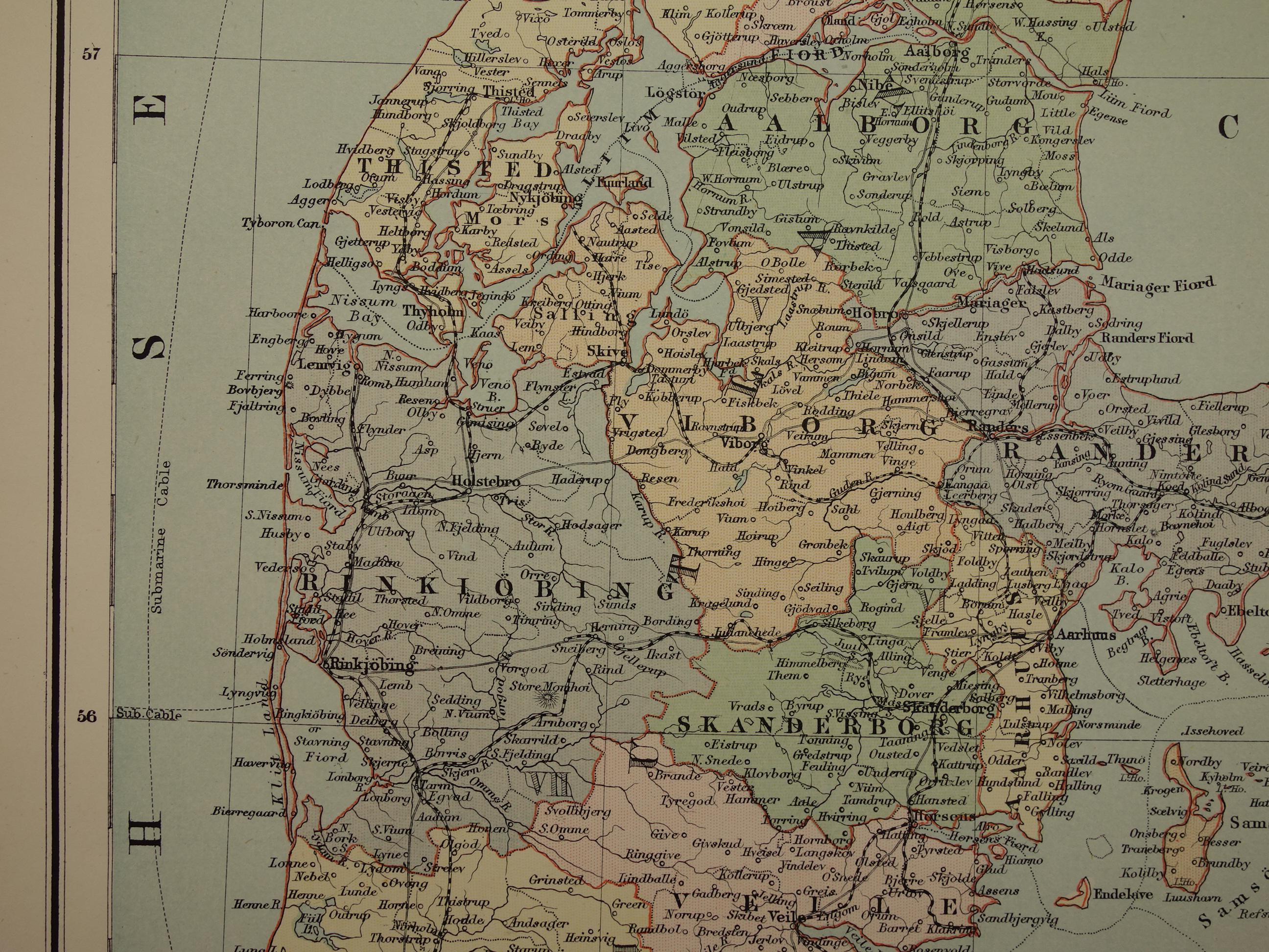 1890 DENMARK Old Map LARGE Original Antique Print About Danish Colonies ...