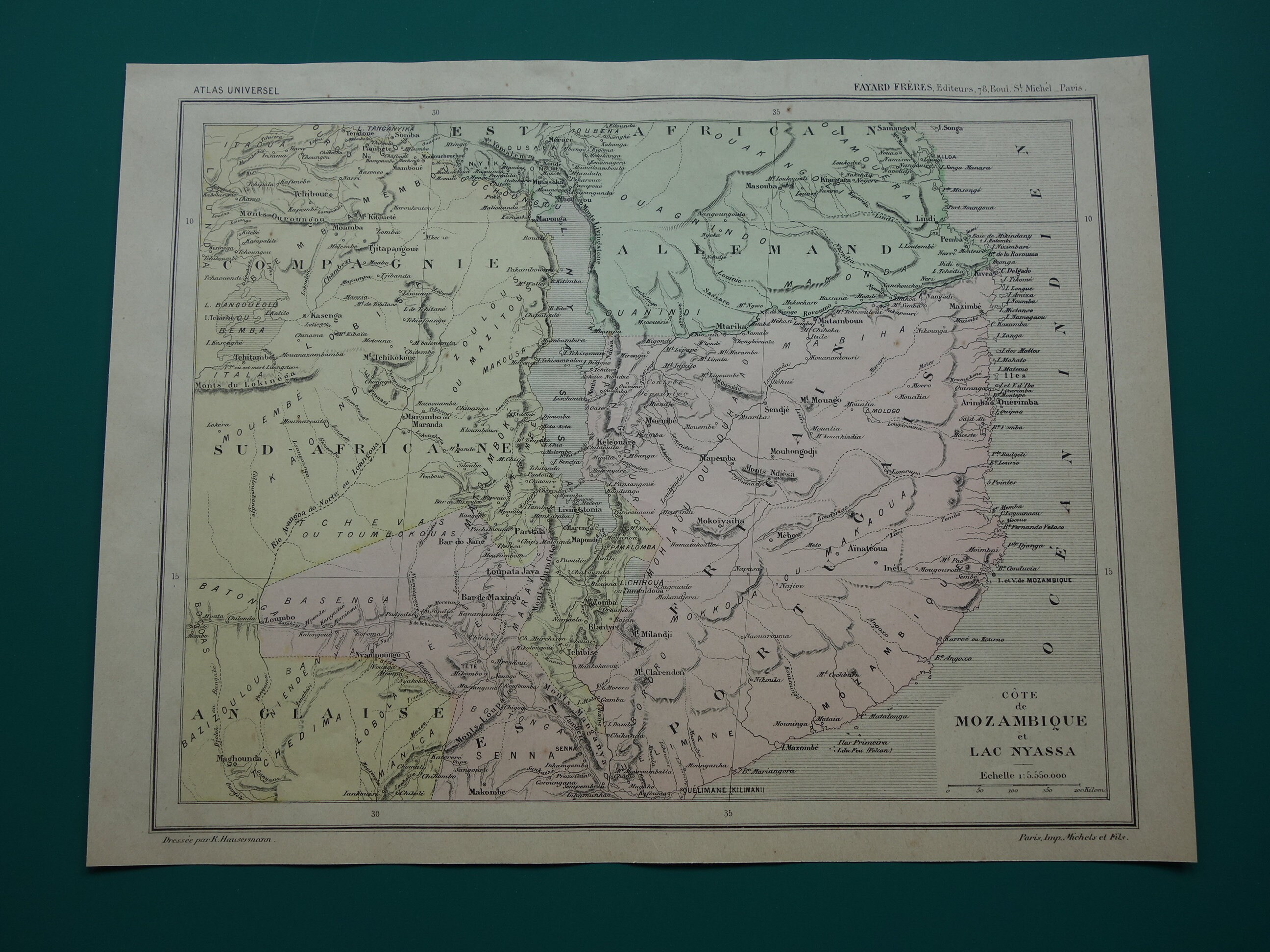 MOZAMBIQUE Old Map of Mozambique 1896 Original Antique Print About Lake ...
