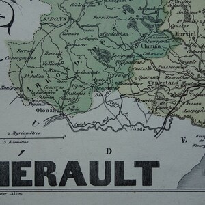 1870 ancienne carte du département de l'Hérault France belle ancienne impression couleur Montpellier Béziers Sète Lunel Agde Frontignan vielle carte