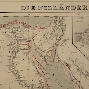 EGYPTE Grote oude kaart van Egypte Originele antieke poster/afdruk uit 1860 Grote vintage kaarten