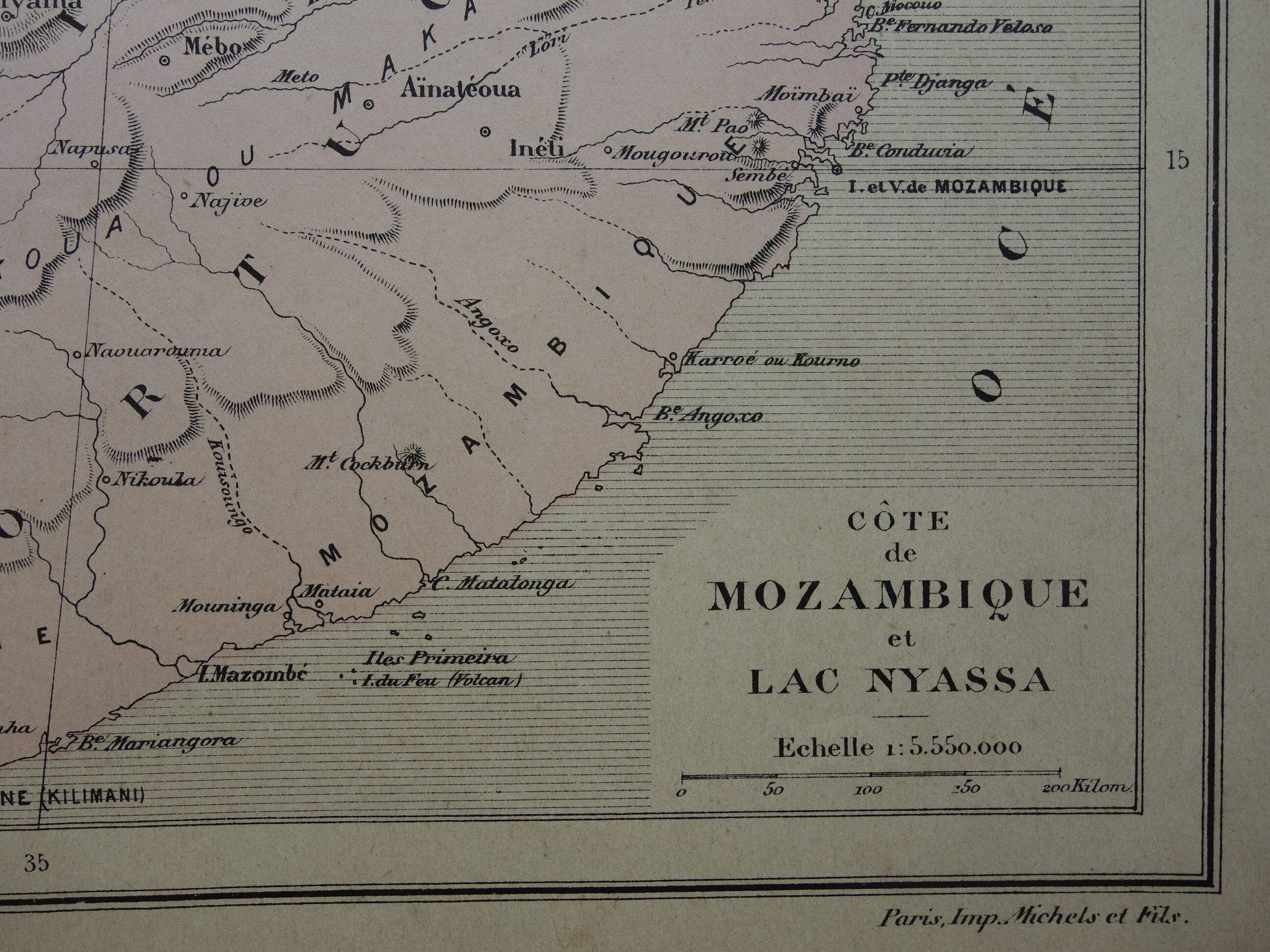 MOZAMBIQUE Old Map of Mozambique 1896 Original Antique Print About Lake ...