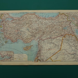Vecchia mappa della Turchia 1931 mappa antica molto dettagliata dell'Asia Minore Smirne Cipro Mappe d'epoca originali Türkiye Turkei