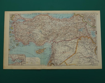 Old map of Turkey 1931 very detailed antique map of Asia Minor Smyrna Cyprus Original vintage maps Türkiye Turkei