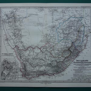 SOUTH AFRICA map of Transvaal Republic 1878 antique German print about Capetown Johannesburg Durban vintage maps poster 14x19 big