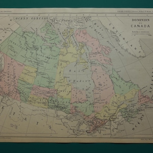 CANADA oude kaart van Canada 1896 originele antieke Franse kaart over de Canadese heerschappij Canada Ottowa Quebec Montreal / handgekleurde vintage kaarten