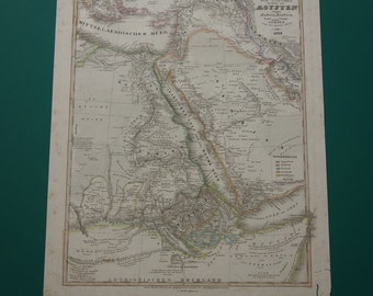 Carte de l'ARABIE SAOUDITE - vieille impression allemande ancienne détaillée de 1849 d'Egypte, Nubie, Erythrée, golfe d'Aden, cartes vintage La Mecque, affiche 9 x 12"