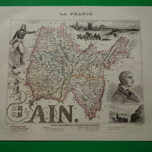1851 年フランスのアンティーク地図 - 美しい古い手色の彫刻 - カルト ラン ブール ベレー ナンチュア トレヴー 23x28c マップ