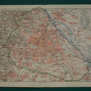 WIEN alte Karte von Wien Stadtplan 1905 Original antiker Detaildruck - detaillierte antike Landkarten - Stadtplan von Wien 25x30c