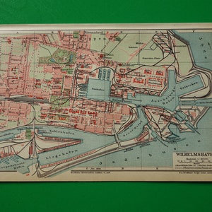 WILHELMSHAVEN alte Karte 1908 original alter Stadtplan von Wilhelmshaven Sachsen - detaillierte vintage Karten - 16x25c 6x10"