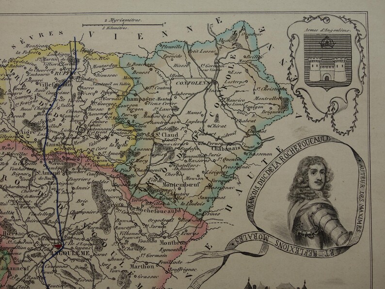 1856 CHARENTE Old Map of Charente Department - Original Hand-colored ...