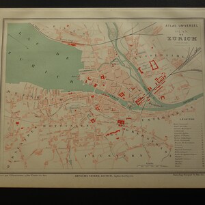 1879 ZÜRICH alte Landkarte von Zürich Original antike Stadtplan Zürich vintage Landkarten über die Schweiz