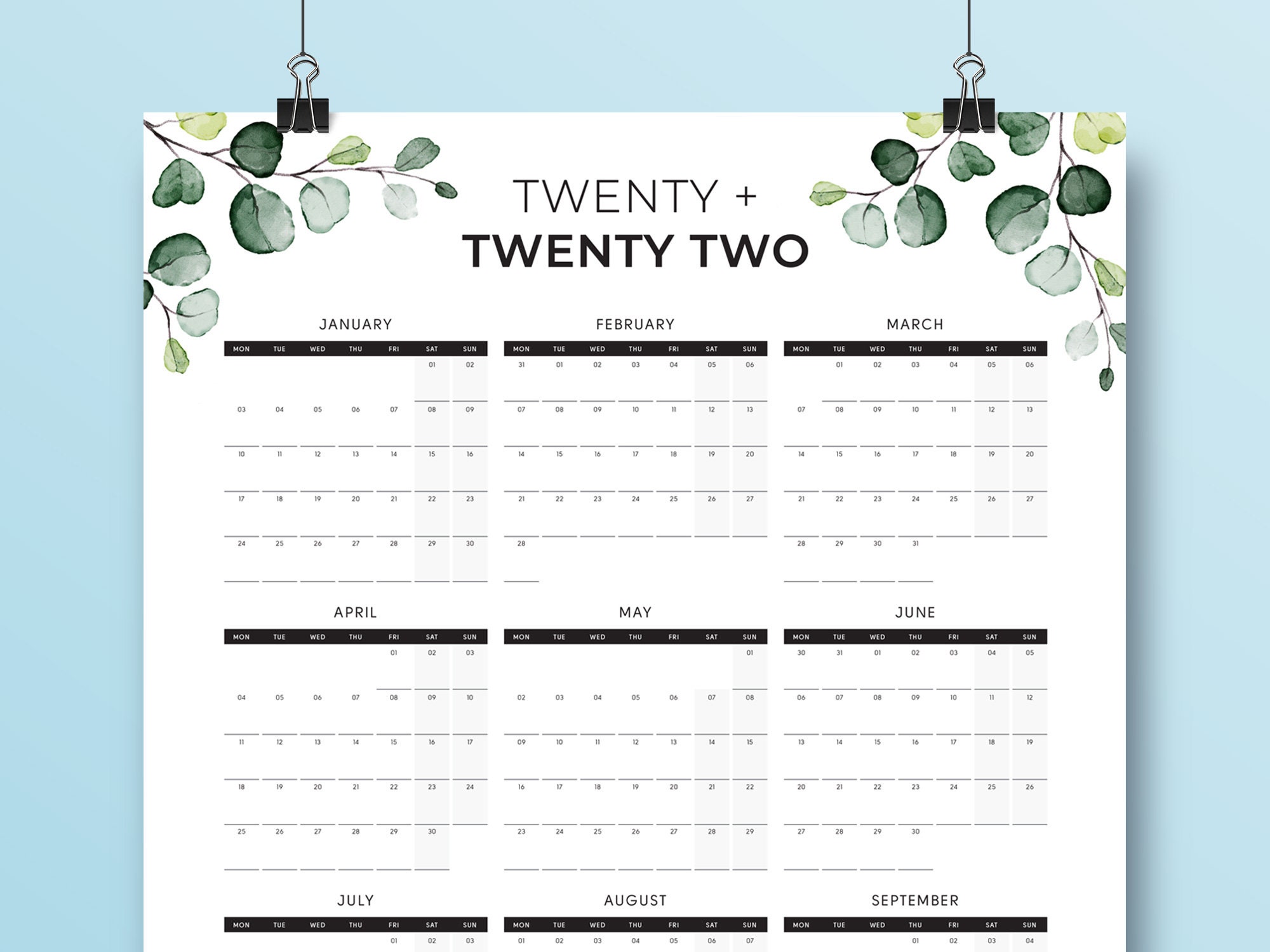 2022 Botanical Wall Calendar 2022 Printable Planner Goals | Etsy