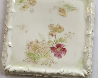 Decorative Trinket Plate Bavarian China Square Plate Germany Floral