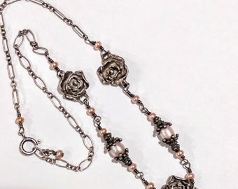 Necklace Art Nouveau Floral Pearl Beads Sterling Flower Statement Gift