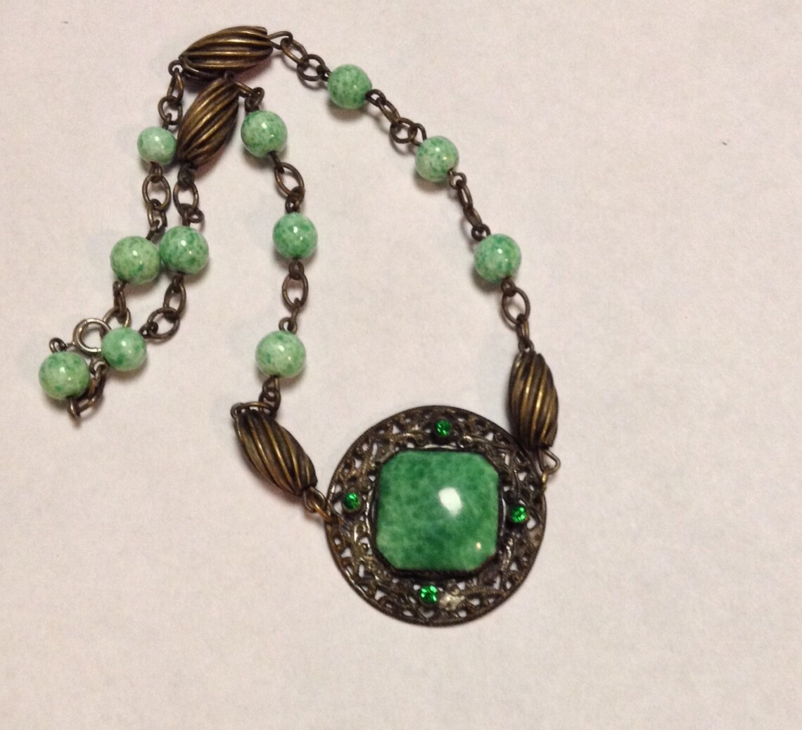 Necklace Art Deco Ornate Vintage Peking Glass Czech Collectors Piece - Etsy