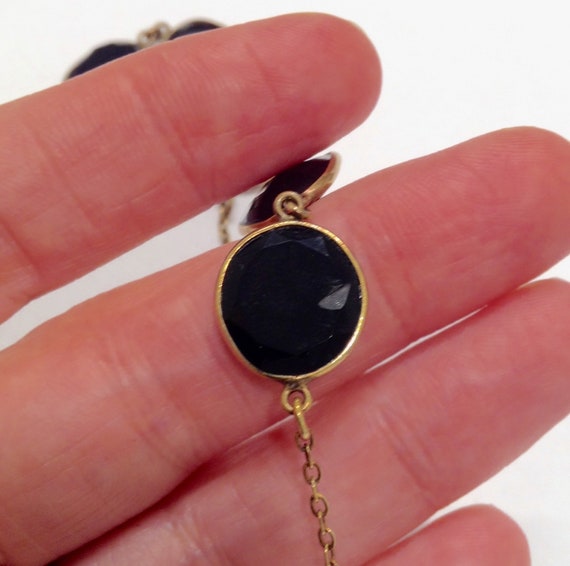 Necklace Black Glass / Gemstone Gold over Sterlin… - image 3