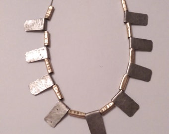 Necklace Modern Hammered Sterling Silver Panel Signed Vintage Collectors Piece